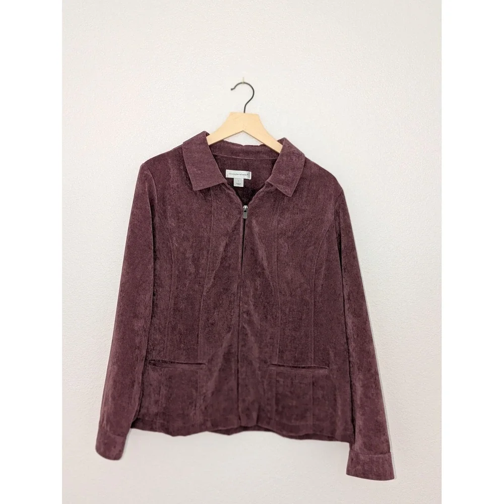 Christopher & Banks Womens Plum Purple Full Zip Corduroy Jacket Size Large